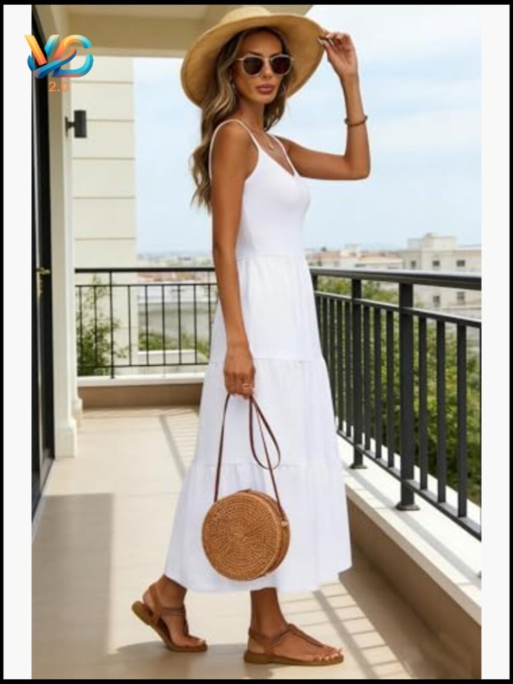 Flowy Tiered Maxi Dress Sleeveless Adjustable Straps Long Sundress - Picture 3 of 7